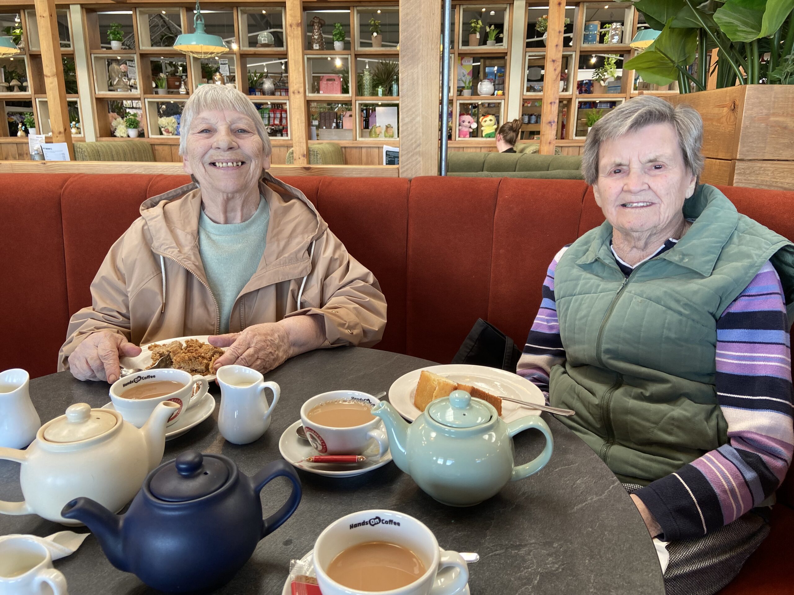 Ange & Marj at Homeleigh Garden Centre having tea and cake