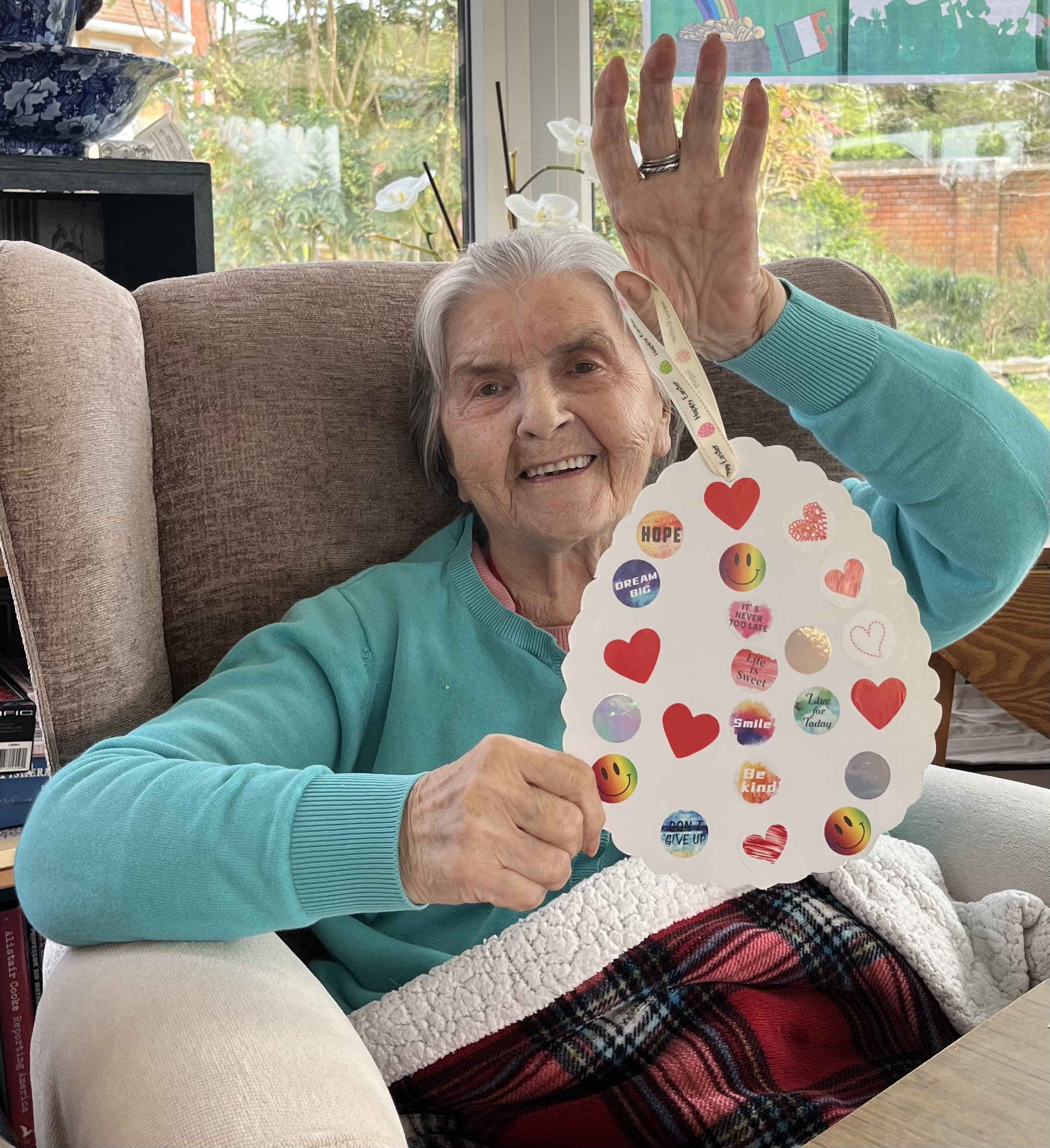 Herta showing her decorated egg