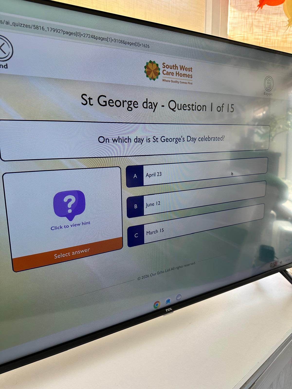 Our Echo creating the quiz on screen