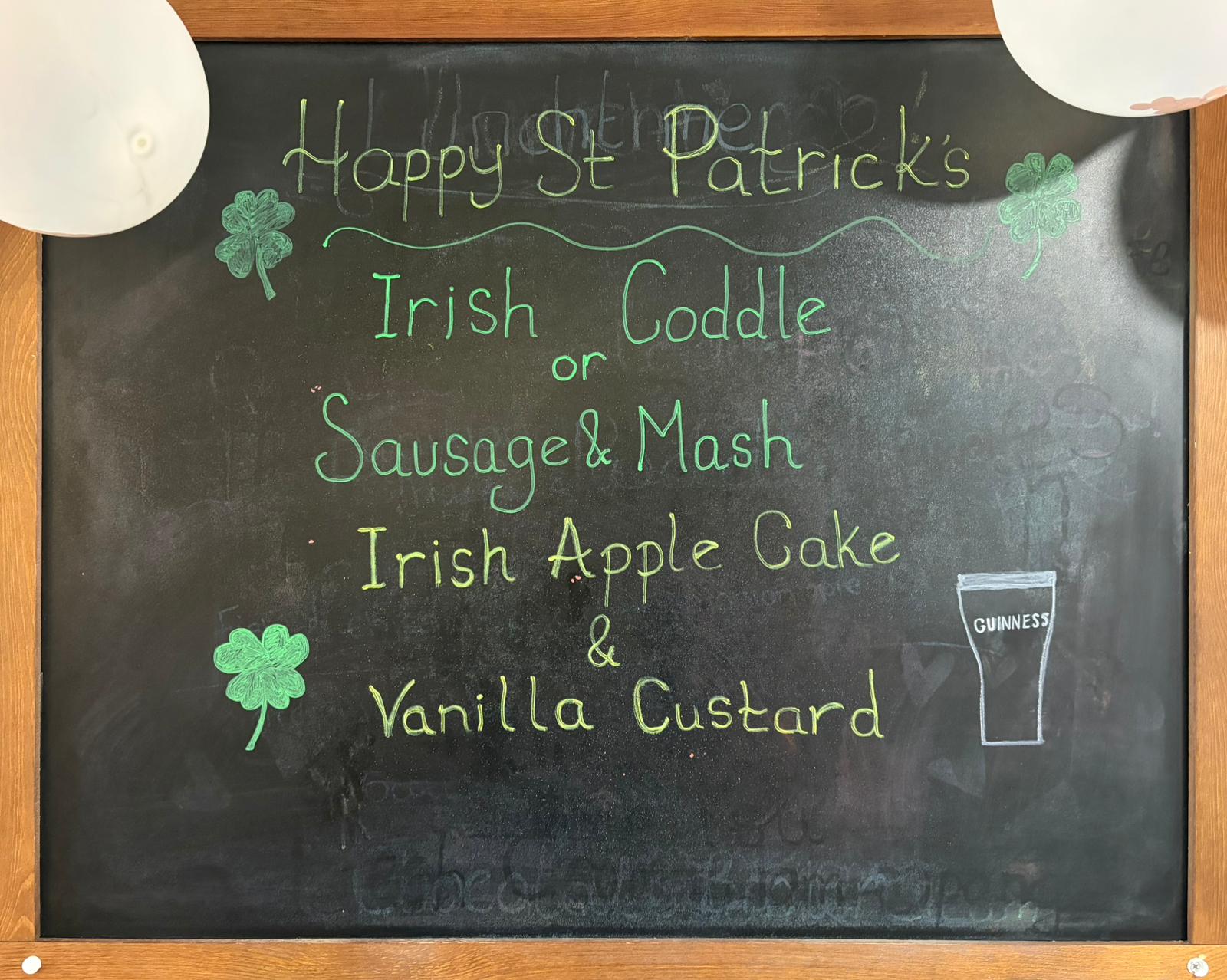Chalk board with the day's menu