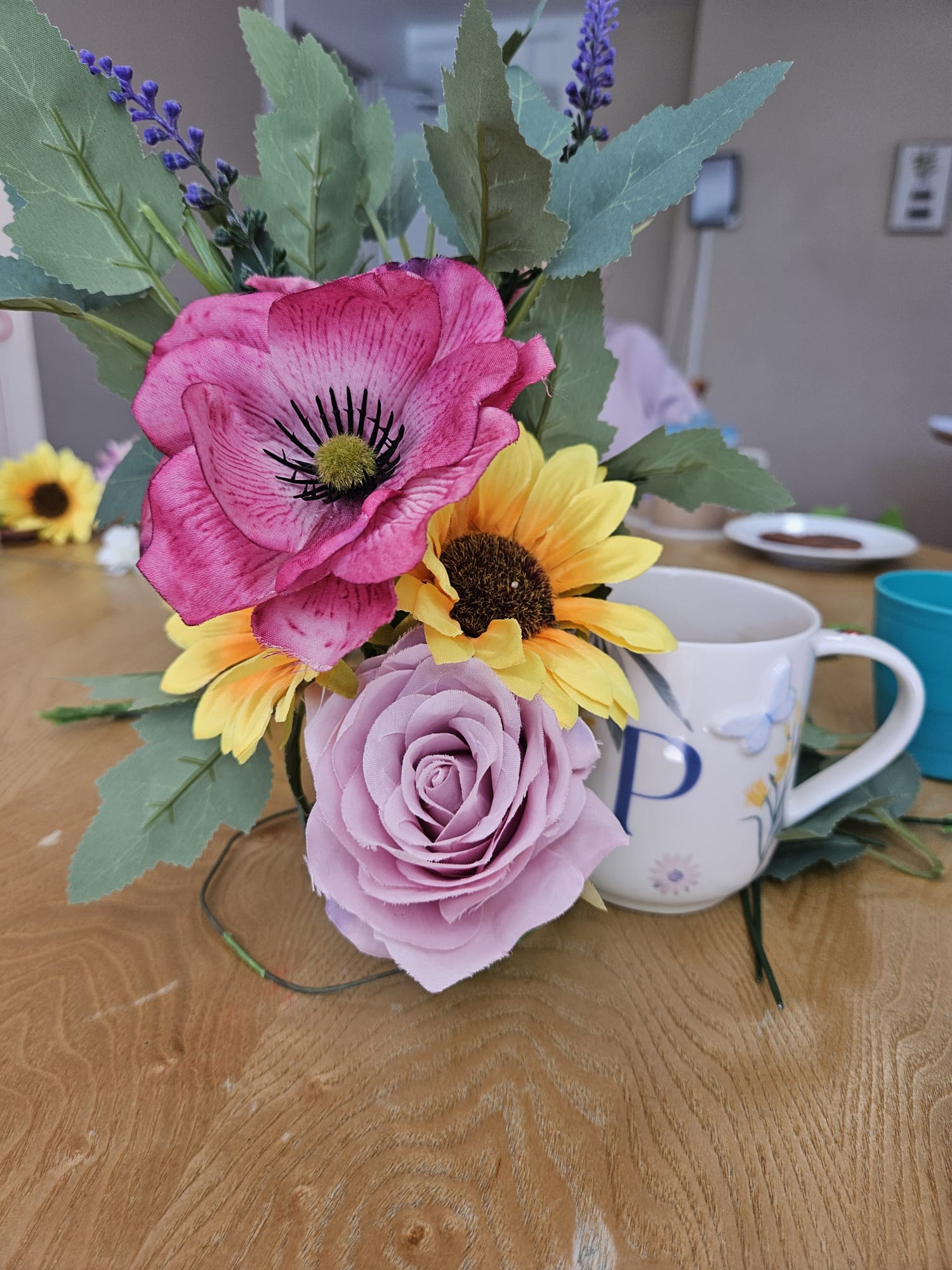 Close-up of Pat's finished flower arrangement
