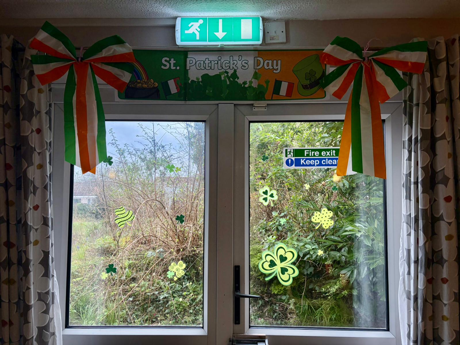 St. Patrick's Day decorations around a window
