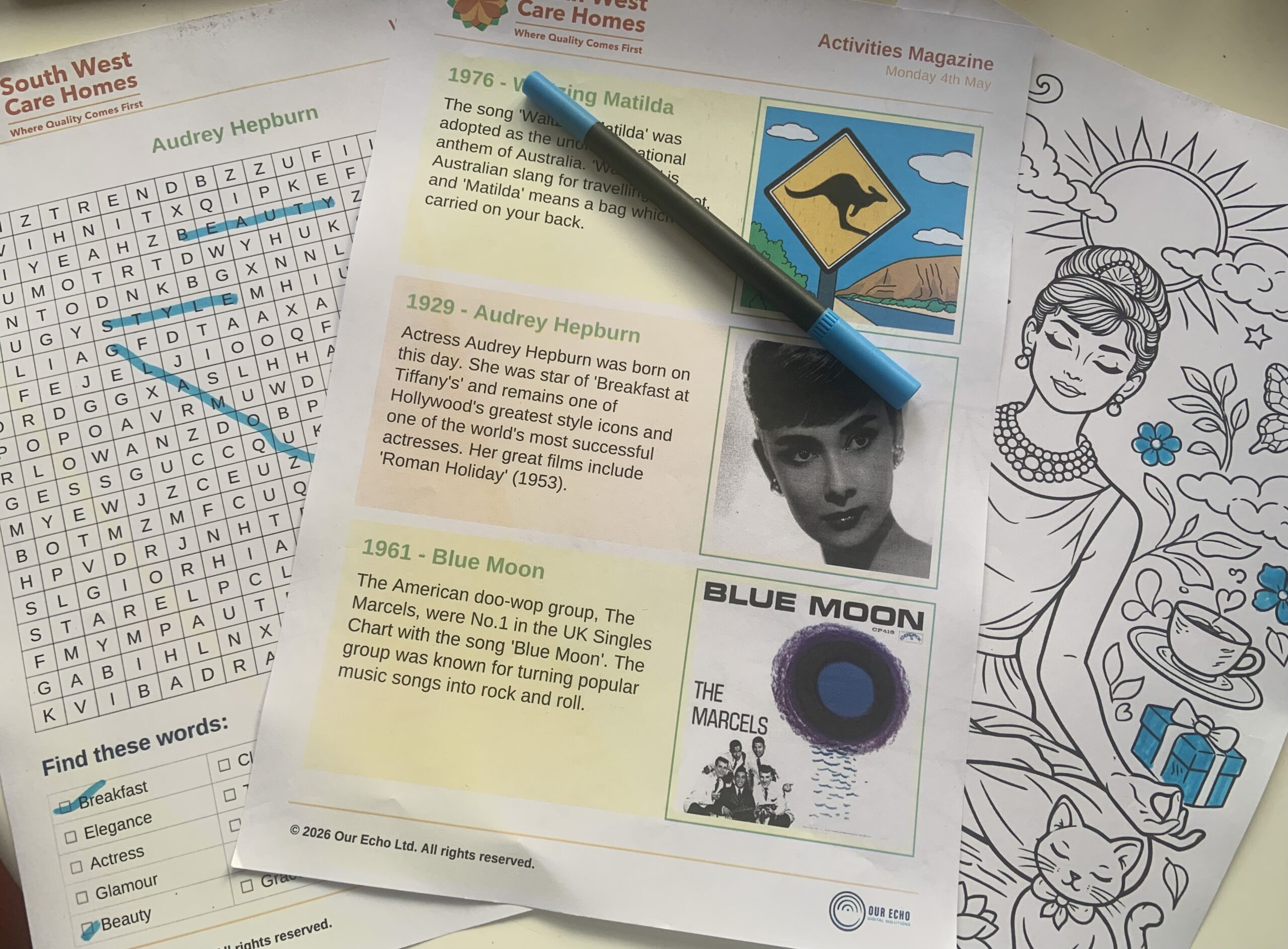 Various activity sheets about Audrey Hepburn