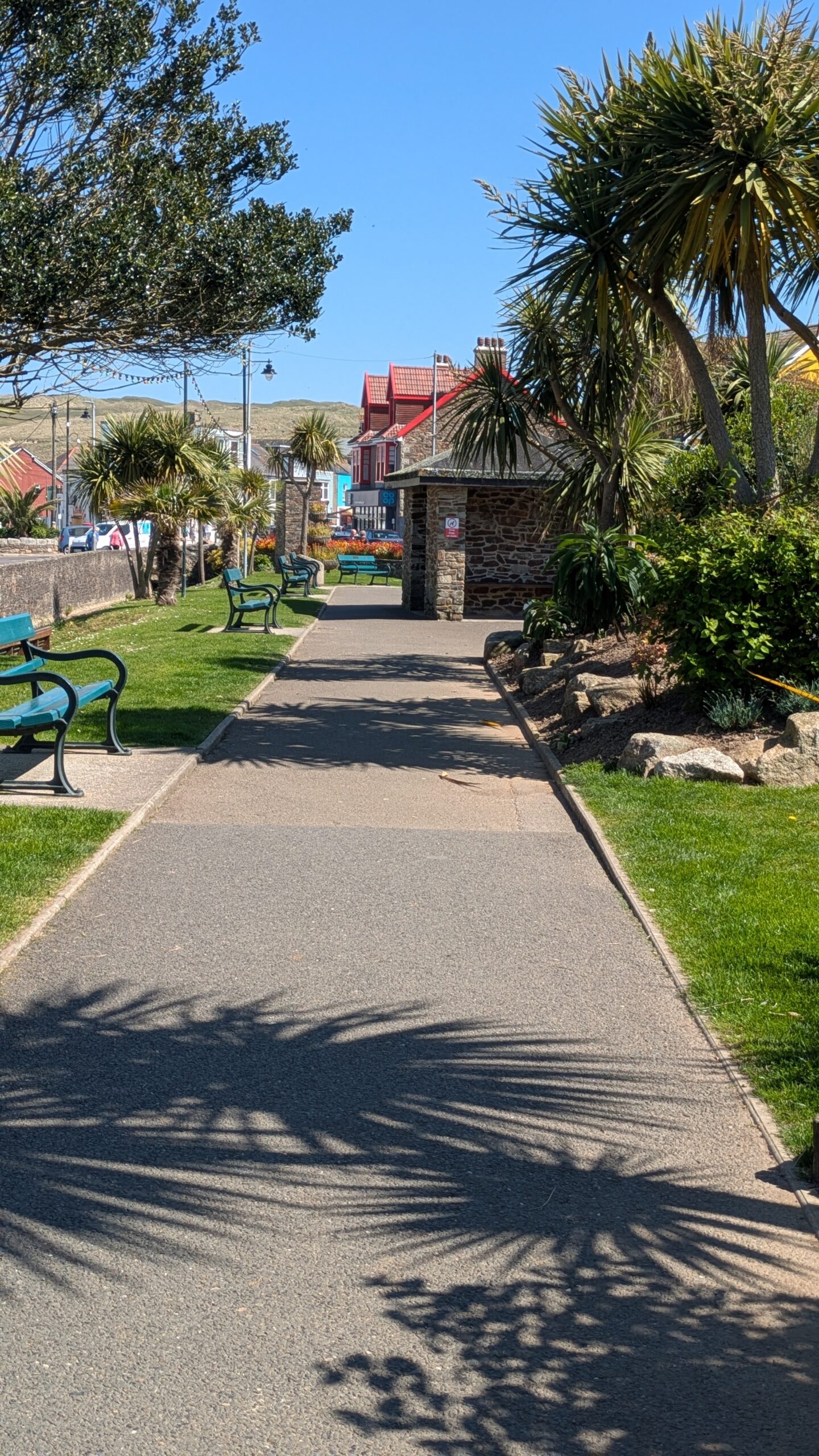 View of park gardens and benches